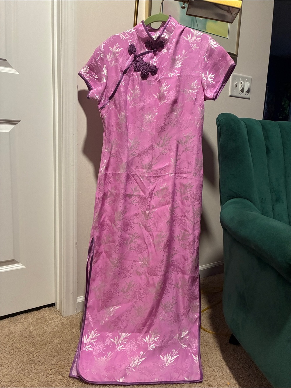 Allen B. By Allen Schwartz Lavender Pink Floral Cheongsam Maxi Dress